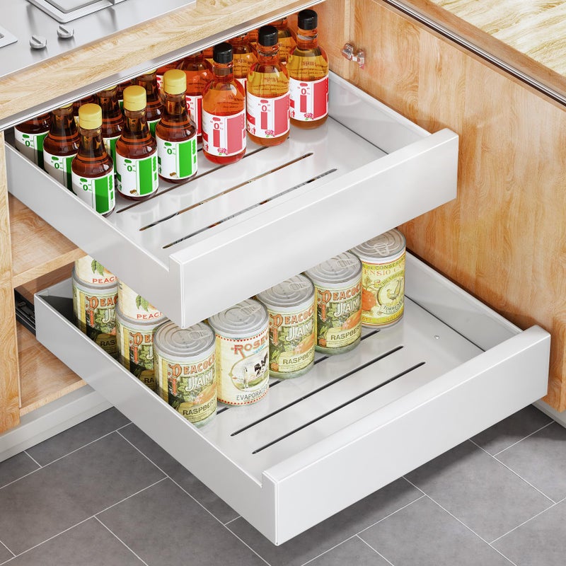 Pull Out Cabinet Organizer with Nano Adhesive Heavy Duty FullExtension SlideOut Drawer for Kitchen Cabinet Organizers and Storage No Drill Roll out Pantry Shelf 158W x 169D x 31H White
