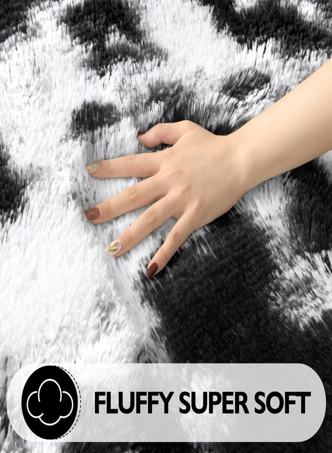 EVOIONOS Black White Tie-dye Rug for Living Room, 4x6 Ft Fluffy Shaggy Bedside Area Rugs for Bedroom, Plush Soft Indoor Floor Carpet for Kids Room Home Decor, Upgraded Non Slip Washable Aesthetic Rug - Image 2