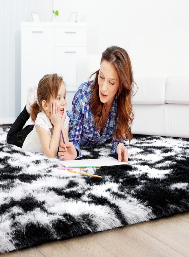 EVOIONOS Black White Tie-dye Rug for Living Room, 4x6 Ft Fluffy Shaggy Bedside Area Rugs for Bedroom, Plush Soft Indoor Floor Carpet for Kids Room Home Decor, Upgraded Non Slip Washable Aesthetic Rug - Image 5
