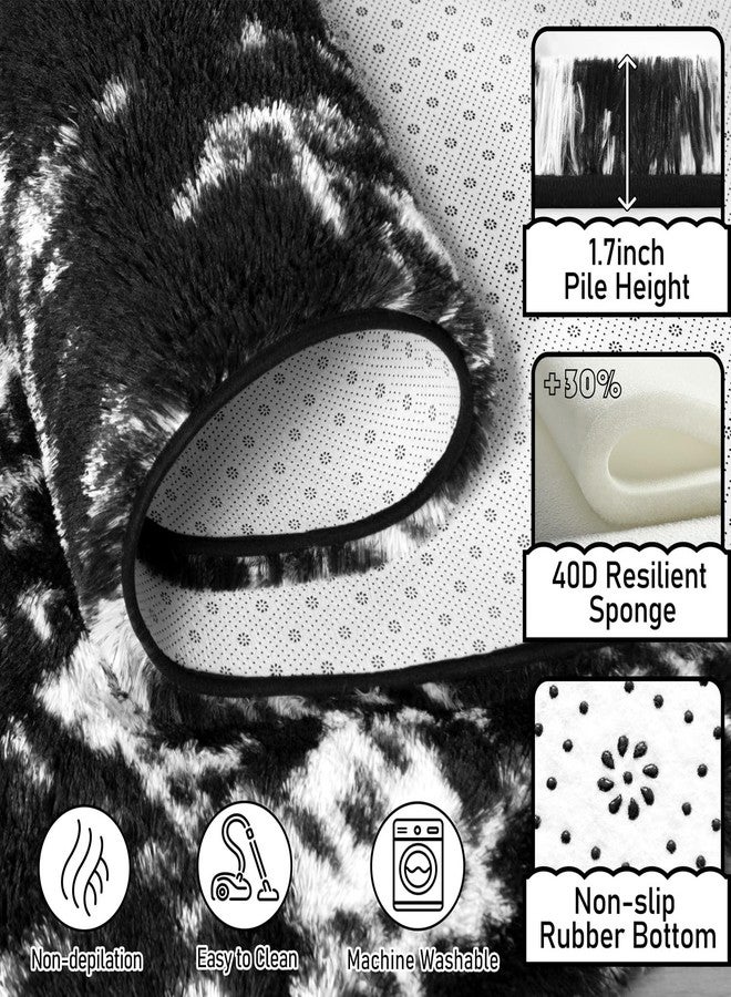 EVOIONOS Black White Tie-dye Rug for Living Room, 4x6 Ft Fluffy Shaggy Bedside Area Rugs for Bedroom, Plush Soft Indoor Floor Carpet for Kids Room Home Decor, Upgraded Non Slip Washable Aesthetic Rug - Image 3