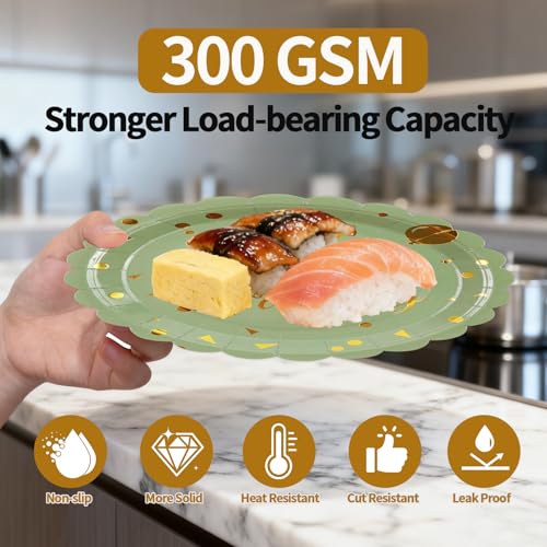 BOKFJBP 48PCS Happy Birthday Plates and Napkins Party Supplies-Disposable Sagegreen and Gold Birthday Scalloped Cake Plates and Napkins with Forks Tableware Set for Birthday Party Decorations 16 Guests - Image 3