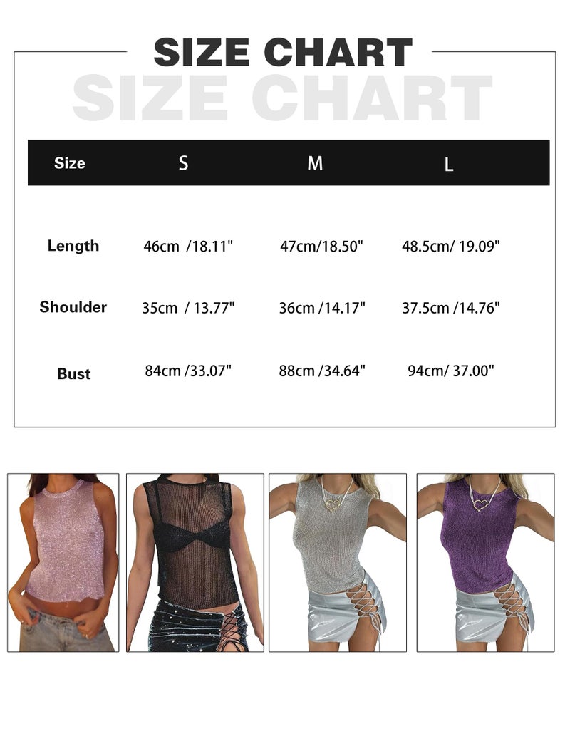 Meladyan Women Sexy Fishnet Knit Glittering Crop Tank Going Out Top Sheer Mesh Sleeveless Crewneck Solid Slim Cropped Tops Pink - Image 5
