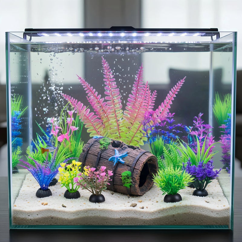 Ameliade Aquarium Plastic Plants Decorations and Fish Tank Broken Barrel Hideout Cave Decor Set Goldfish Betta Small Fish Bowl Ornaments Accessories 12 PCS - Image 3