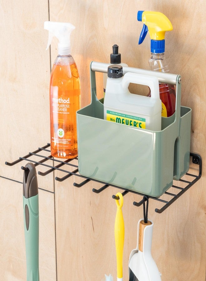 StoreYourBoard The Afton Laundry Room Shelf, Wire Shelving Wall Mounted, Hanging Hooks for Broom and Mop, Cleaning Supplies Shelf for Home and Garage, 17.5" x 9" - Image 1