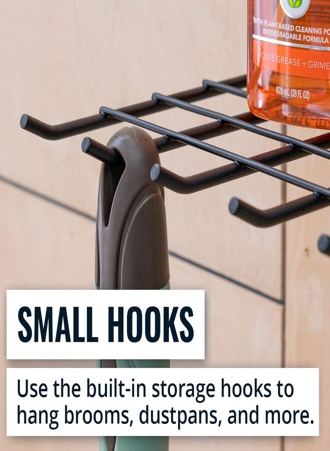 StoreYourBoard The Afton Laundry Room Shelf, Wire Shelving Wall Mounted, Hanging Hooks for Broom and Mop, Cleaning Supplies Shelf for Home and Garage, 17.5" x 9" - Image 2