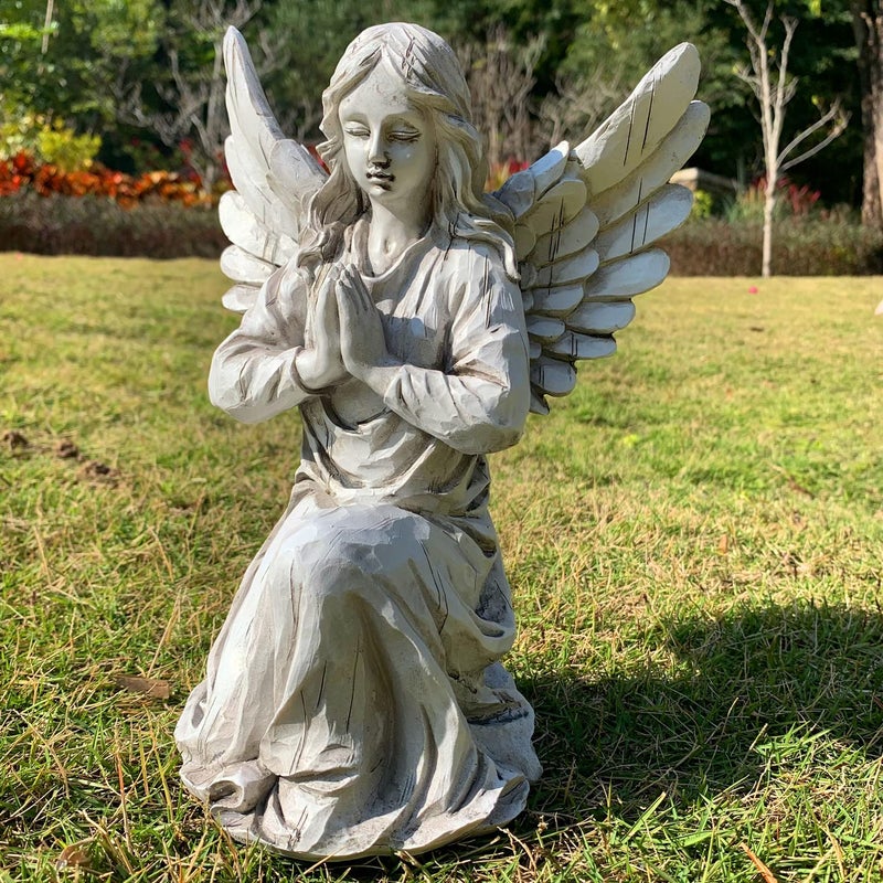 Handsider Praying Angel Garden Statue Religious Fairy Sculpture Waterproof Decorative Figurine Art Decor for Patio Lawn Yard Housewarming Ornament Present Angels HSa1