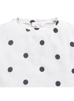 Hopscotch Hopscotch Girls Cotton Polka Dot Print T-shirt And Skirt Set in White Color For Ages 4-5 Years  - Image 3