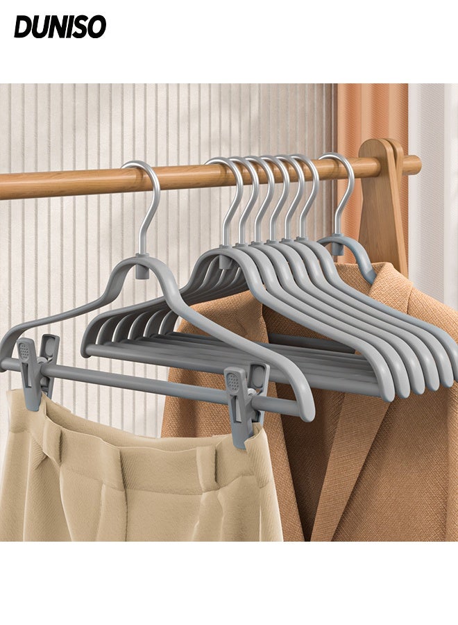 DUNISO 5Pcs Clothes Hangers with Clips Non-slip Thickening 2-in-1 Clothes Hanger and Pants Clip with 360°Swivel Hook Space-Saving Non Marking Adjustable Clips Clothes Hanger Set for Shirts, Pants, Dresses, Skirts, Coats - Image 1