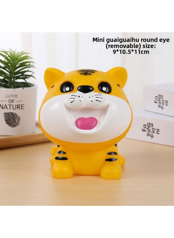 Cartoon Year Of The Tiger Zodiac Tiger Piggy Bank Piggy Bank Large Size Can't Enter Children's Birthday Gift Piggy Bank-Color:Guaiguaihu Round Eye Mini Trumpet—available  - Image 1