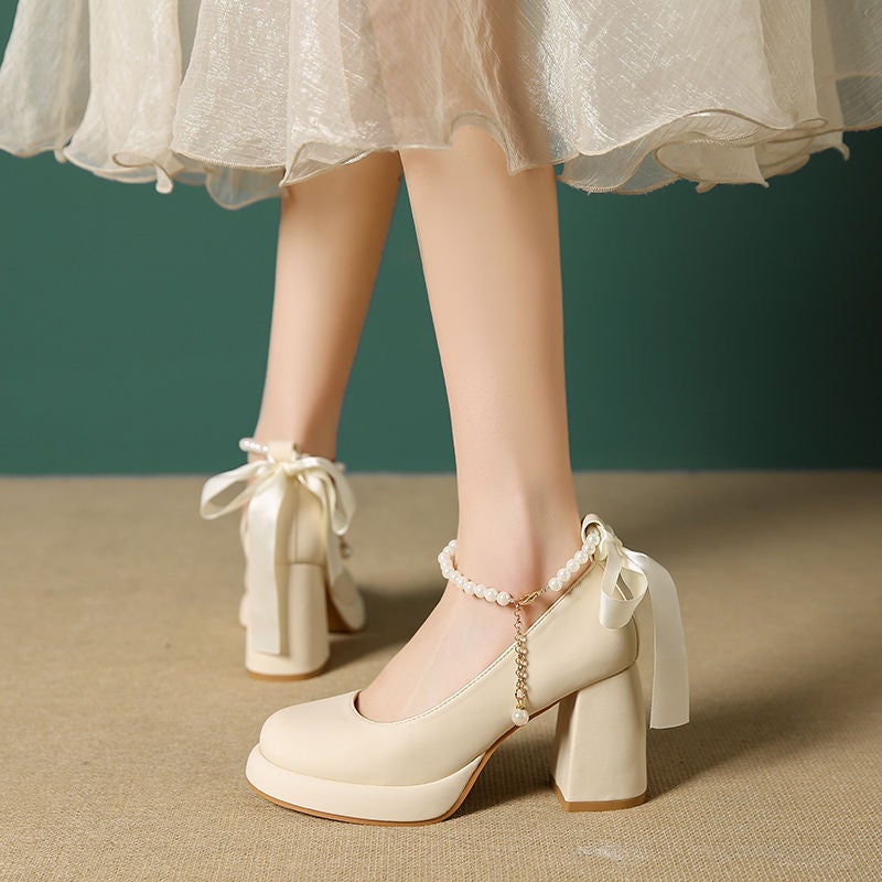 Mary Jane High Heels Small Design Sense Niche French Temperament Single-Layer Shoes Chanel Style - Image 2