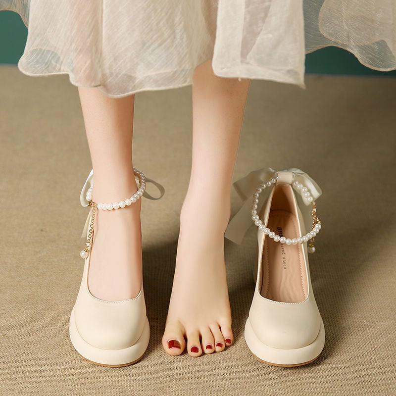 Mary Jane High Heels Small Design Sense Niche French Temperament Single-Layer Shoes Chanel Style - Image 4