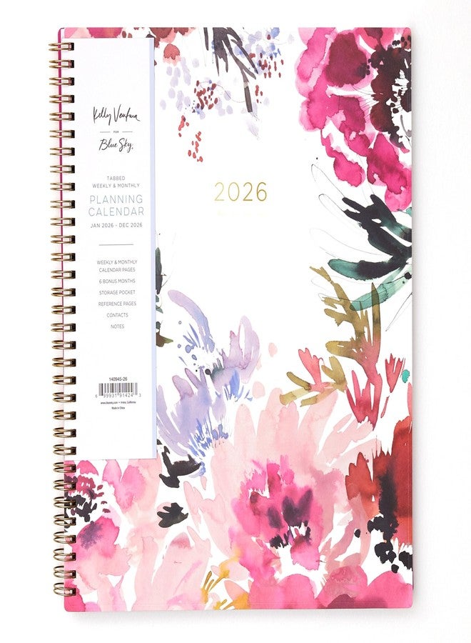 Blue Sky Kelly Ventura 2026 Weekly and Monthly Planner Calendar, January 2026 - December 2026, 8.5" x 11", Flexible Cover, Laminated Tabs, Durable Twin Wire Binding, Storage Pocket, Magenta Blooms - Image 1