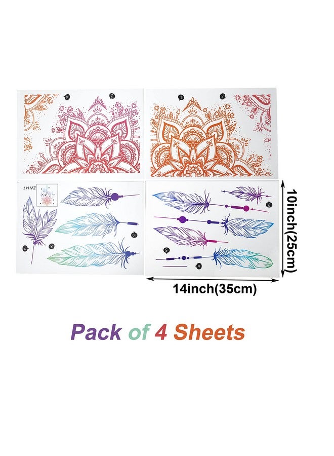 Maydahui 4 Sheet Mandala Flower Feather Lotus Wall Decal For Living Room Bedroom  - Image 2