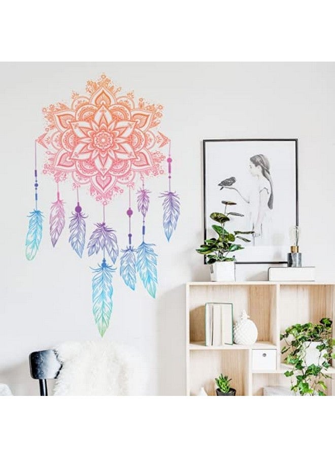 Maydahui 4 Sheet Mandala Flower Feather Lotus Wall Decal For Living Room Bedroom  - Image 3