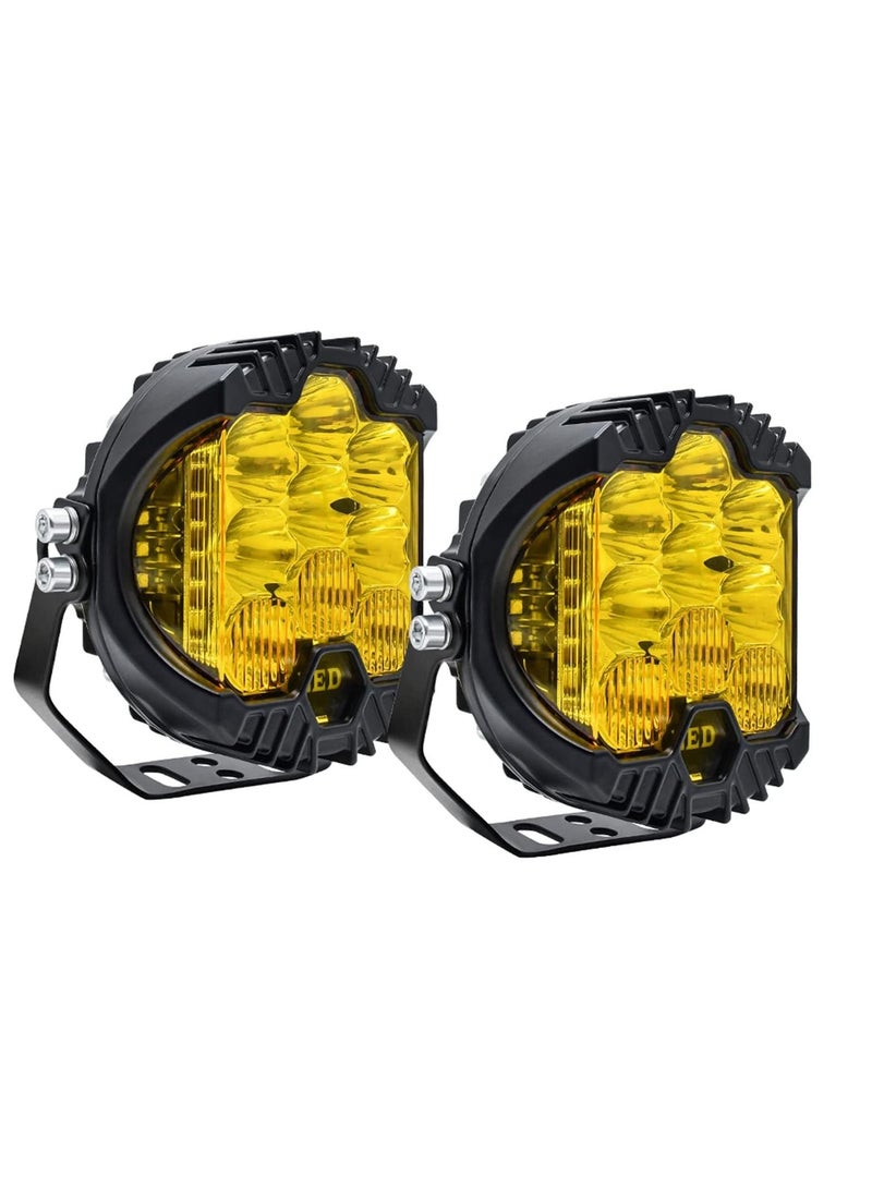 TBS DESIGN 2Pcs 5inch LED Work Light Pods Spot Flood Combo Beam Fog Lamp Offroad Driving Light Yellow - Image 1