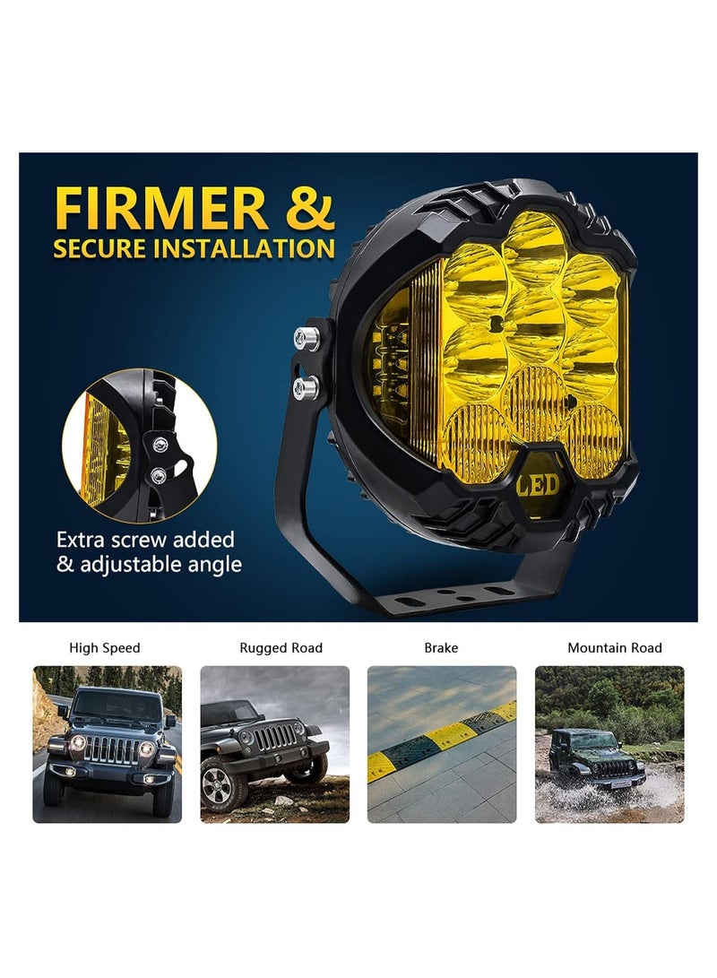 TBS DESIGN 2Pcs 5inch LED Work Light Pods Spot Flood Combo Beam Fog Lamp Offroad Driving Light Yellow - Image 3