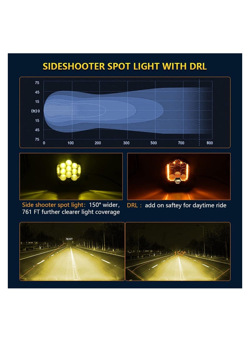 TBS DESIGN 2Pcs 5inch LED Work Light Pods Spot Flood Combo Beam Fog Lamp Offroad Driving Light Yellow - Image 5