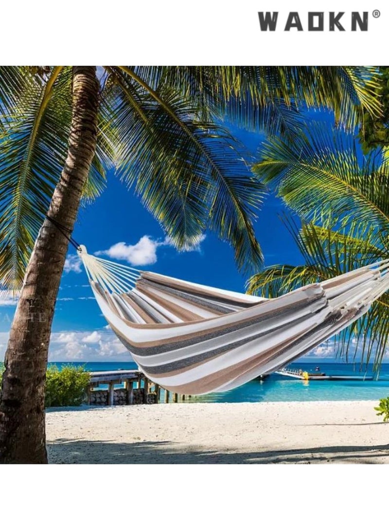 Premium Canvas Single Hammock,Ideal for Outdoor Camping, Indoor Relaxation, and Comfortable, Durable Striped Design with Carry Bag for Easy Storage and Travel Convenience,Maximum Load 200kg