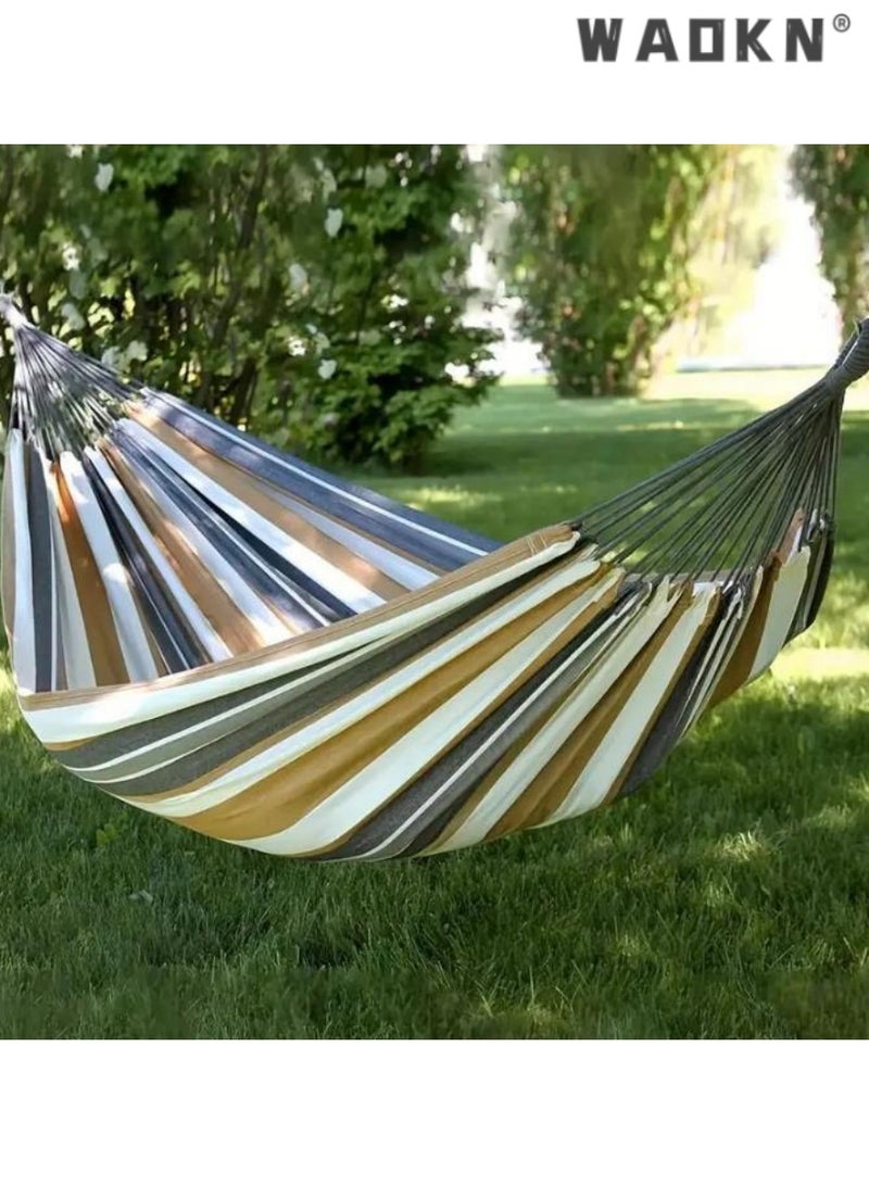 Premium Canvas Single Hammock,Ideal for Outdoor Camping, Indoor Relaxation, and Comfortable, Durable Striped Design with Carry Bag for Easy Storage and Travel Convenience,Maximum Load 200kg