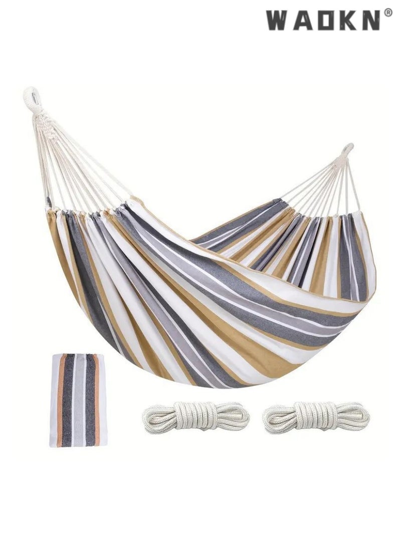Premium Canvas Single Hammock,Ideal for Outdoor Camping, Indoor Relaxation, and Comfortable, Durable Striped Design with Carry Bag for Easy Storage and Travel Convenience,Maximum Load 200kg