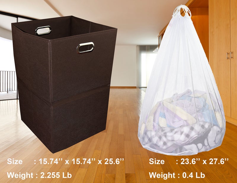 Freegrace Foldable Large Laundry Hamper With Laundry Bag - Premium Durable Non-Woven Fabric, Plastic Board, Extra-Large Size, Space-Saving & Compact Clothes Basket With Metal Handles (Brown) - Image 2
