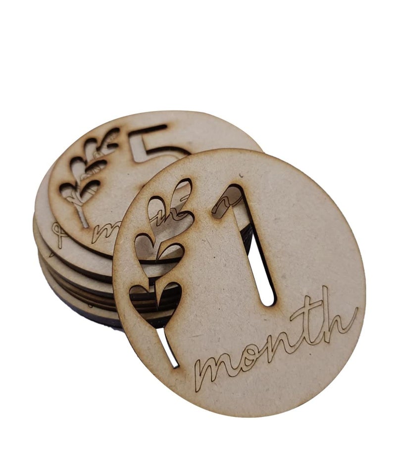 Haoser Wooden Monthly Milestone Discs For Baby Photos/Baby Milestone Cards/Leaf-Milestone Cards/New Baby Gift/Baby Shower Gift,1 Count - Image 2