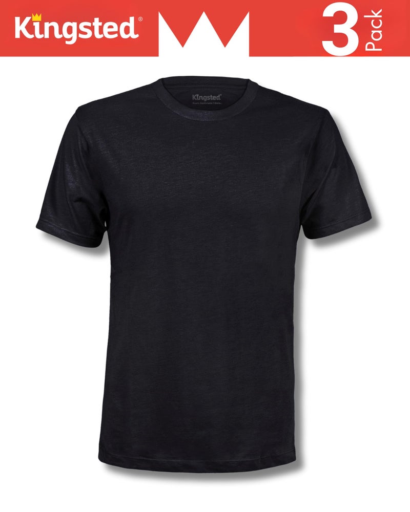 Kingsted Black T-Shirts for Men - Royally Comfortable - Super Soft Premium Cotton Blend - Short Sleeve Tagless Crewneck - Well-Crafted Classic Tees (3 Pack Black, 2X-Large) - Image 2