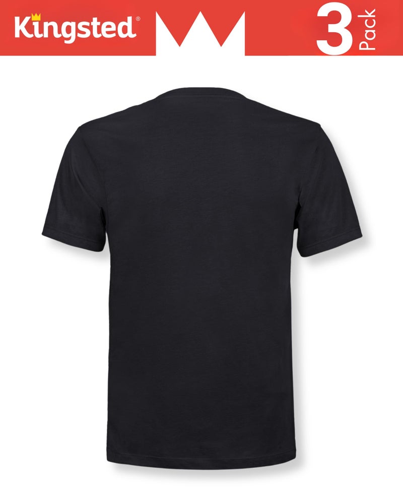 Kingsted Black T-Shirts for Men - Royally Comfortable - Super Soft Premium Cotton Blend - Short Sleeve Tagless Crewneck - Well-Crafted Classic Tees (3 Pack Black, 2X-Large) - Image 3