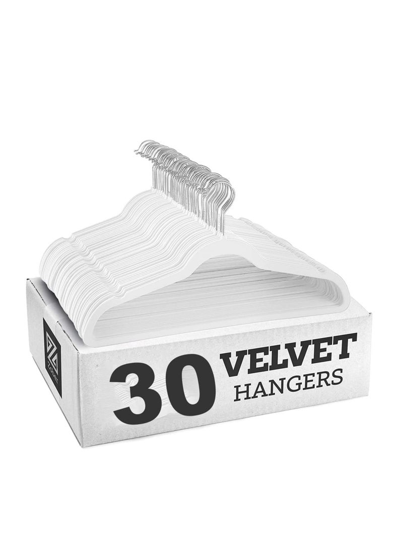 TYCOM Non-Slip Velvet Hangers - Suit Hangers (30 Pack) Ultra Thin Space Saving 360 Degree Swivel Hook Clothes Hangers Hold Up-to 10 Lbs, for Coats, Jackets, Pants, Dress Clothe- (30p White)  - Image 1