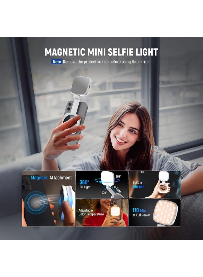 Egolav Phone Magnetic Light Strip with Mirror: Adjustable Color Temperature and Brightness, Rechargeable Portable Selfie Beauty Light, Universal for Live Streaming and Makeup (White) - Image 3