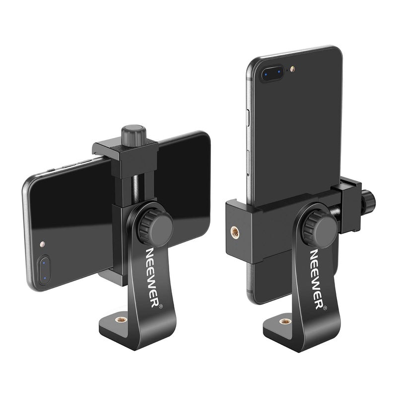 Neewer Smartphone Holder Phone Tripod Mount Compatible with iPhone 16 15 Pro Max Plus 14 13 12 Mini Samsung Galaxy S24 S23 Ultra, Cell Phone Clip Vertical Bracket Adapter for Tripod with 1/4" Screw - Image 1