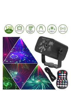 Disco Lights Party Lights 120 Patterns Wireless LED Sound Activated RGB Stage Lights Projector with Remote Control, Timing and Rechargeable Battery