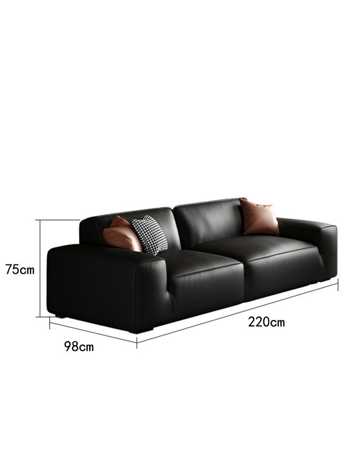 Generic Minimalist Full Leather Sofa Large Black Cow Straight Row Villa Tofu Blocks Large Flat Living Room Sofa  - Image 1