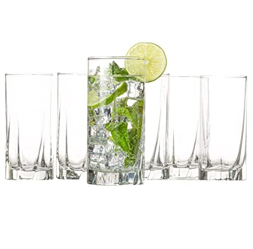 Vikko Drinking Glasses 12 Oz Drinking Glasses Set of 6 Crystal Clear Glass Cups for Water or Juice Highball Glass Tumbler  Water Glasses for Drinking