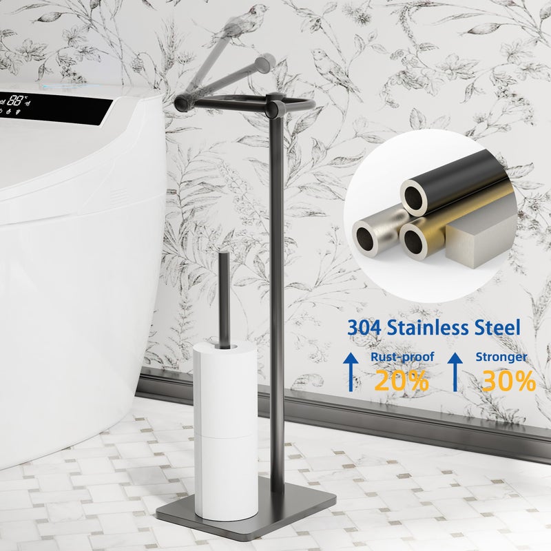 RUACQ Toilet Paper Holder Stand  Bathroom Toilet Paper roll Holder Free Standing with Storage for 4 Rolls  Post Pivoting Design  Stable Weighted Base  SUS304 Stainless Steel (Matte Black) - Image 4