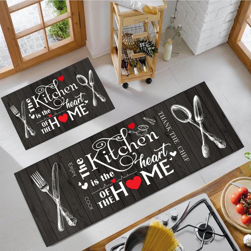 JWXCBIM Farmhouse Kitchen Rug 2 Piece Set Black and White Rustic Vintage Style Theme Decor Kitchen Rugs Absorbent Washable NonSlip Floor Mats Home Indoor Runner Carpet 17x3017x47 Inches