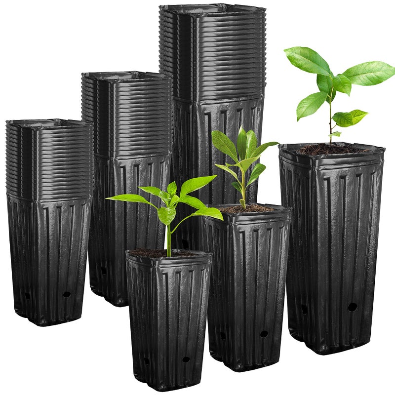 RunNico 60pcs Plastic Deep Plant Nursery Pots,Tall Tree Pots,Black Deep Seedling Container Pots with Drainage Holes for Indoor Outdoor Gardening (3Size-7.8" H+9.4" H+12.2" H) - Image 1
