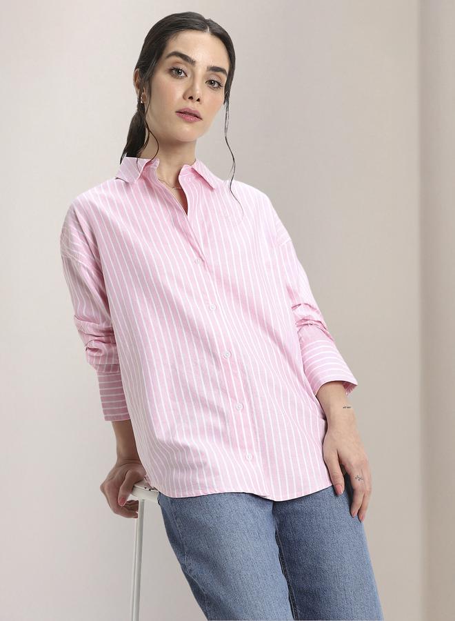 دينيس لينغو قميص كاجوال نسائي أحمر، مقاس مريح، قطن مريح - Image 1