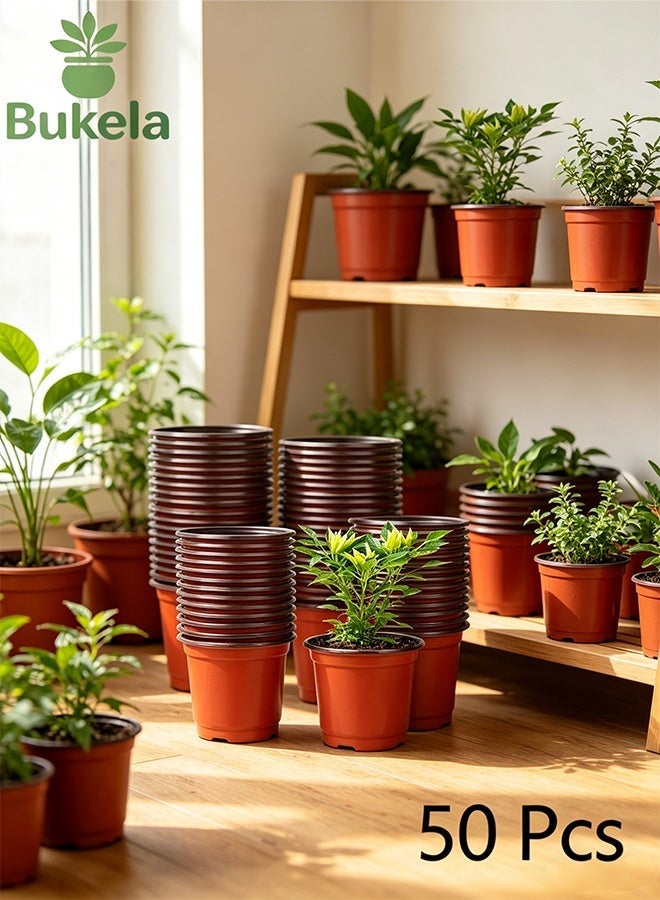 كيلا عبوة من 50 وعاء زراعة بلاستيكي بقطر 13.5 سم، مناسب لزراعة الشتلات والنباتات العصارية والشتلات والعُقَل. - Image 1