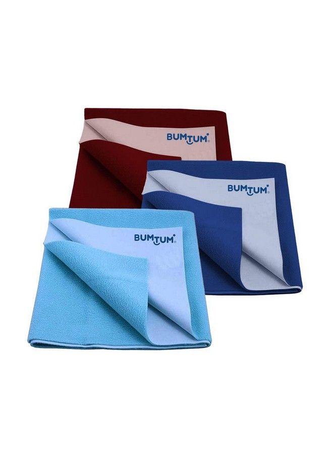 Bumtum Baby Dry Sheet Waterproof Soft Fleece Baby Bed Protector ; Anti Bacterial & Odour Free ; Extra Absorbant Reuseable & Washable (Maroon + Royal Blue + Aqua Blue Combo Medium Size 100 * 70Cmpack Of 3) - Image 2