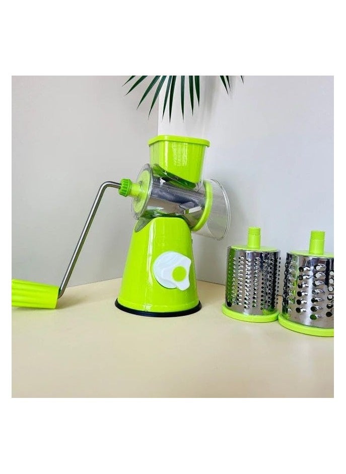 Generic Manual Vegetable Slicer and Rotary Grater, Multifunctional Hand Crank Cheese, Vegetable, and Nut Shredder with 3 Interchangeable Stainless Steel Blades  - Image 2