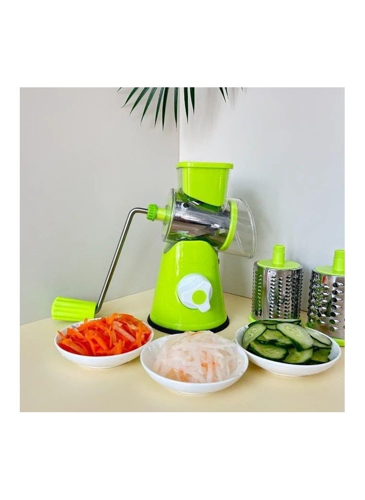 Generic Manual Vegetable Slicer and Rotary Grater, Multifunctional Hand Crank Cheese, Vegetable, and Nut Shredder with 3 Interchangeable Stainless Steel Blades  - Image 3