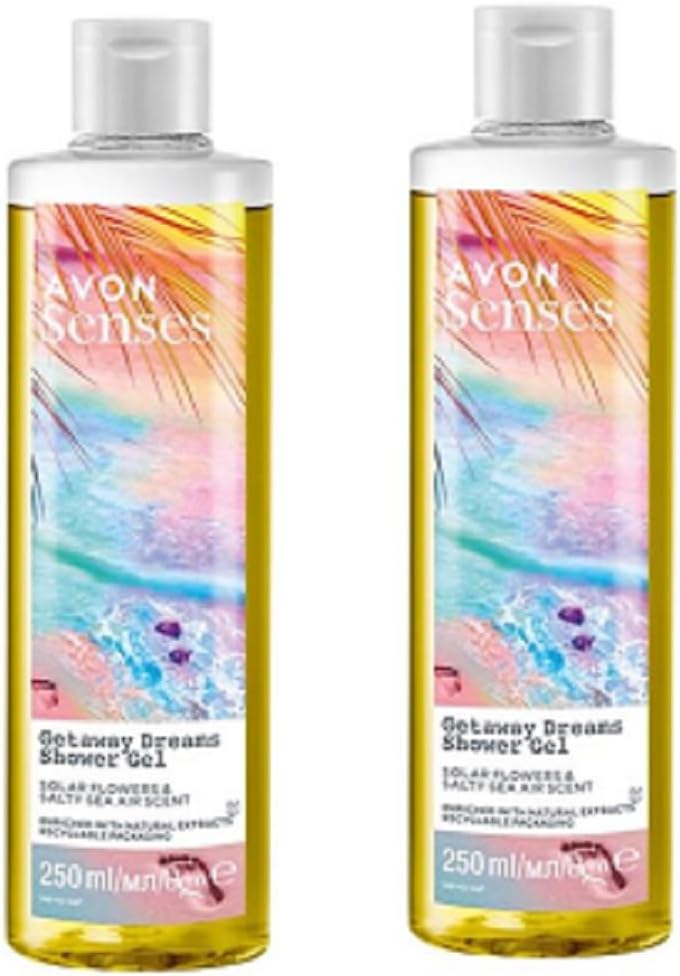 Pack of 2 Senses Getaway Dreams Shower Gel infused with the scent of fresh salty sea air and solar flowers 2 x 250ml by Avon