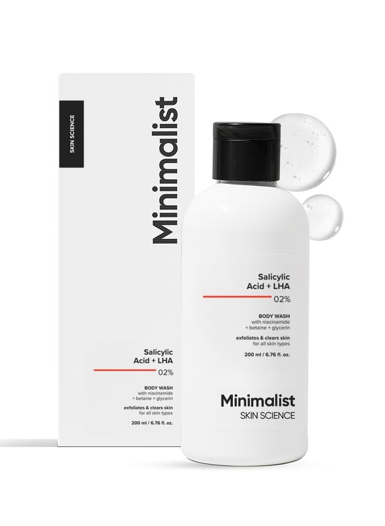 Minimalist 2% Salicylic Acid + LHA Body Wash | Gentle Exfoliating Bodywash for Body Acne, Un-even, Rough & Bumpy Skin | Sulphate (SLS), Dye, & Fragrance Free | Shower Gel for Women & Men | 200 ml - Image 1