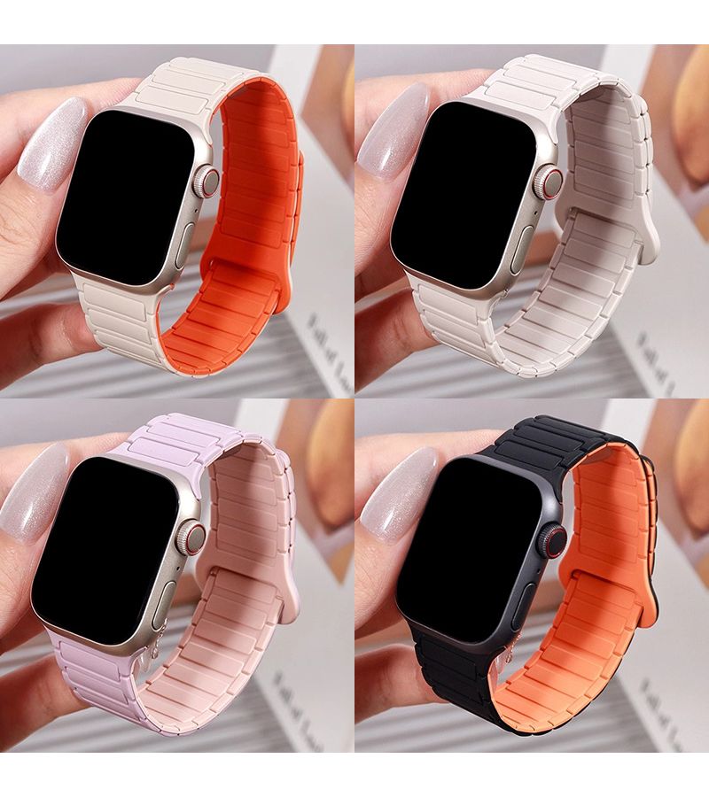 Silicone Magnetic Apple Watch Band 10-42mm Fits 41mm And 38mm Flexible Chain Link Wristband 35 Peony - Image 1
