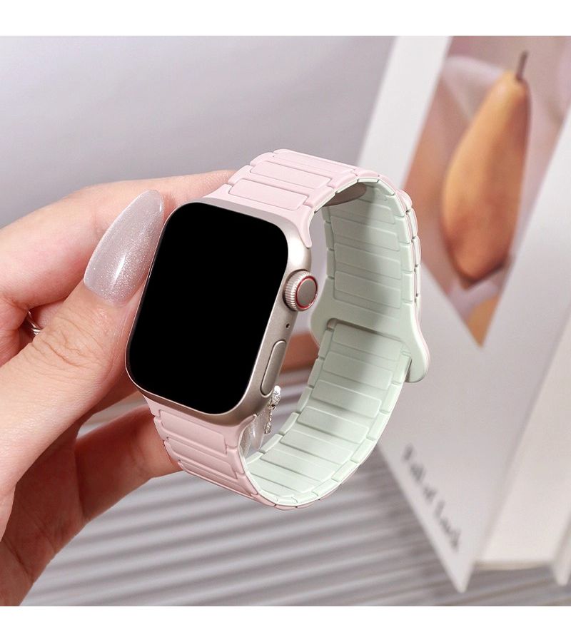 Silicone Magnetic Apple Watch Band 10-42mm Fits 41mm And 38mm Flexible Chain Link Wristband 35 Peony - Image 3