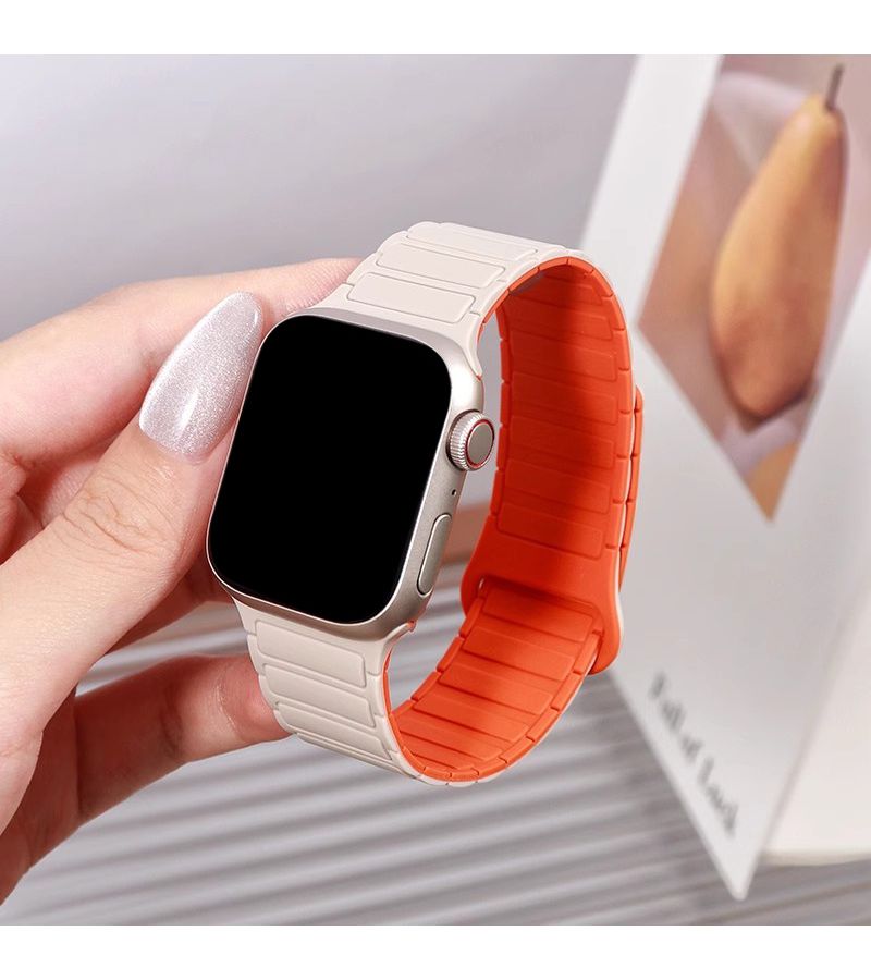 Silicone Magnetic Apple Watch Band 10-42mm Fits 41mm And 38mm Flexible Chain Link Wristband 35 Peony - Image 2