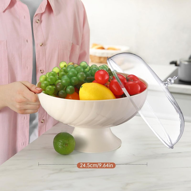 LOYIM 2 قطع وعاء فواكه مع غطاء للمطبخ 965 بوصة سلة فواكه مع ثقوب تصريف وقاعدة قابلة للإزالة لحامل الفواكه لتزيين طاولة الطعام وتخزين الخضار ومستلزمات الطعام - Image 2