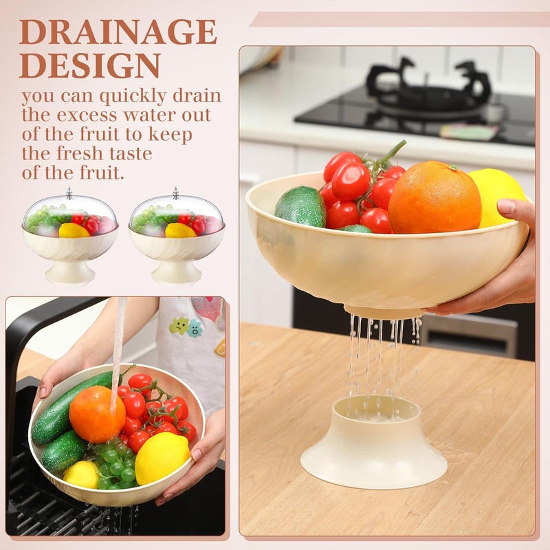 LOYIM 2 قطع وعاء فواكه مع غطاء للمطبخ 965 بوصة سلة فواكه مع ثقوب تصريف وقاعدة قابلة للإزالة لحامل الفواكه لتزيين طاولة الطعام وتخزين الخضار ومستلزمات الطعام - Image 3