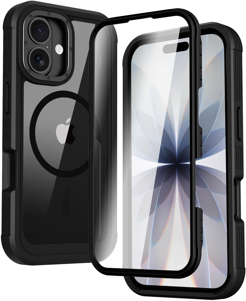 KECAI Magnetic for iPhone 17 Case 6.3" [Compatible with MagSafe] Rugged Full-Body Shockproof Protective Bumper Phone Case with Built-in Screen Protector,Drop Proof Anti-Scratch Clear Back Cover Black - Image 1